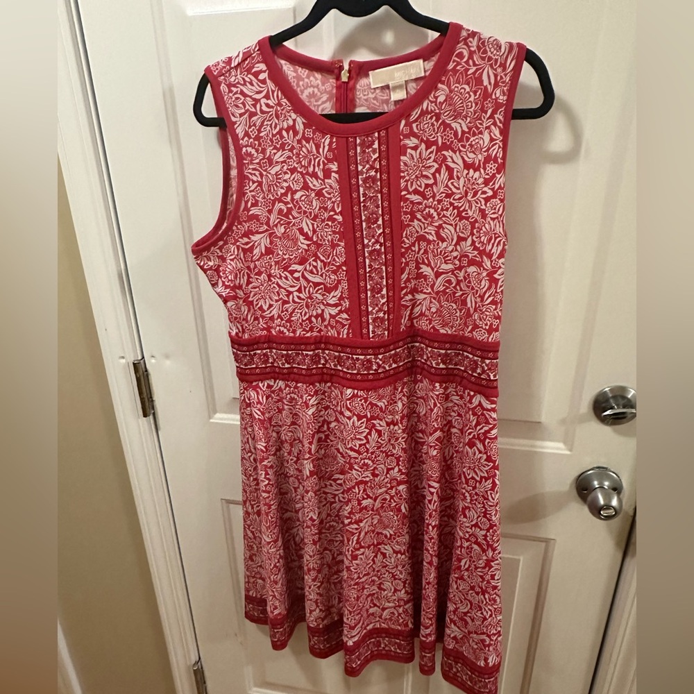 Michael Kors Red and White Patterned Mini Dress